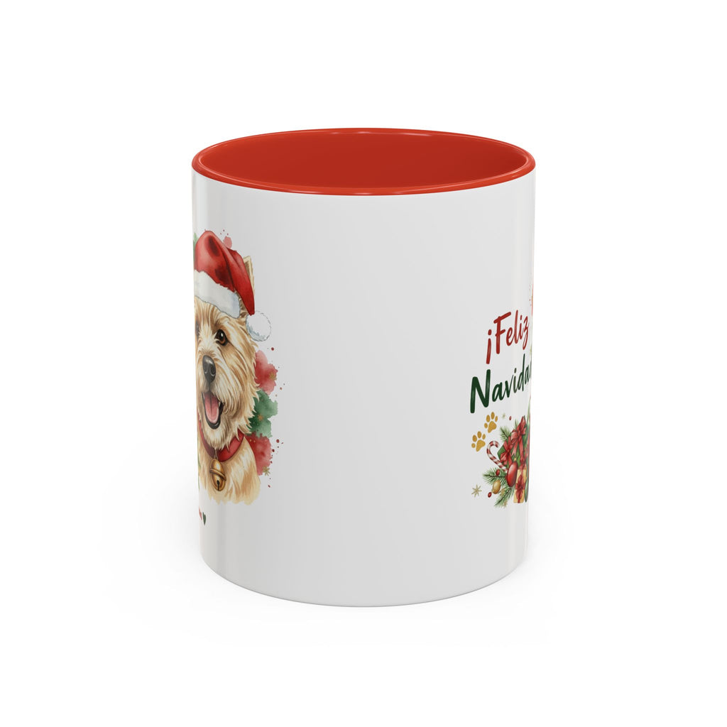 Taza Navideña Cairn Terrier con diseño navideño impreso vista lateral Kiranoa