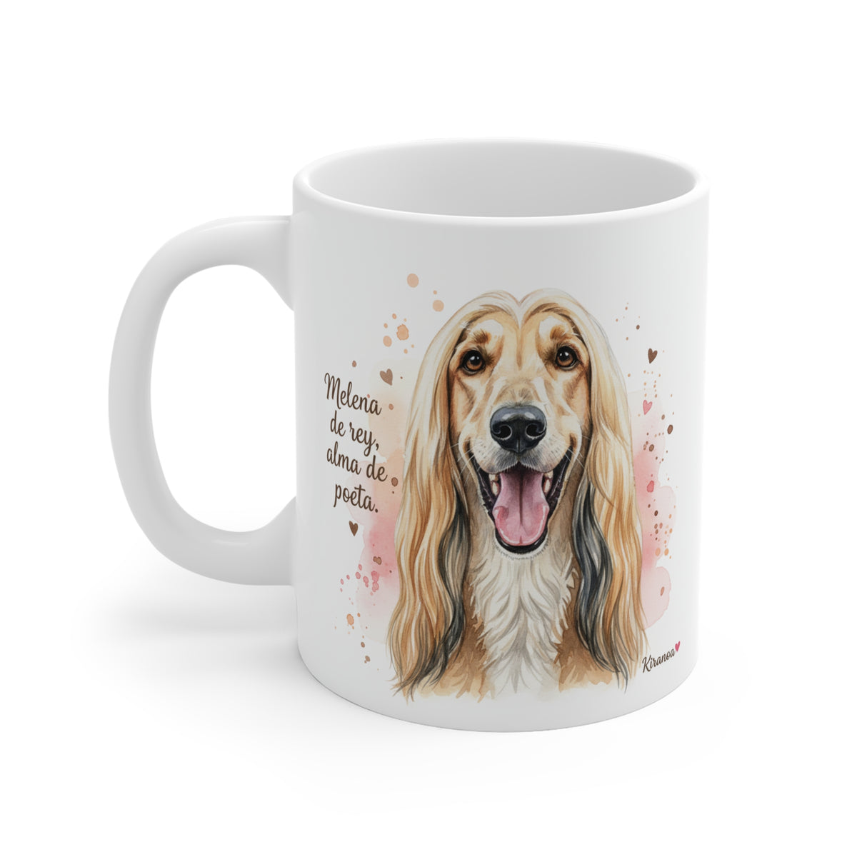 Taza cerámica Lebrel Afgano con diseño impreso en ambas caras – vista trasera