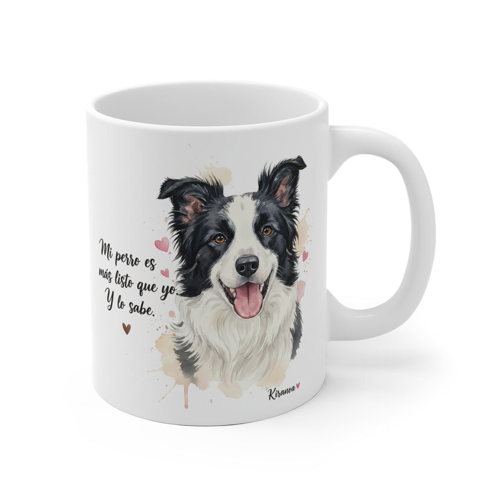 Taza cerámica Border Collie con frase Mi perro es más listo que yo y lo sabe – vista frontal