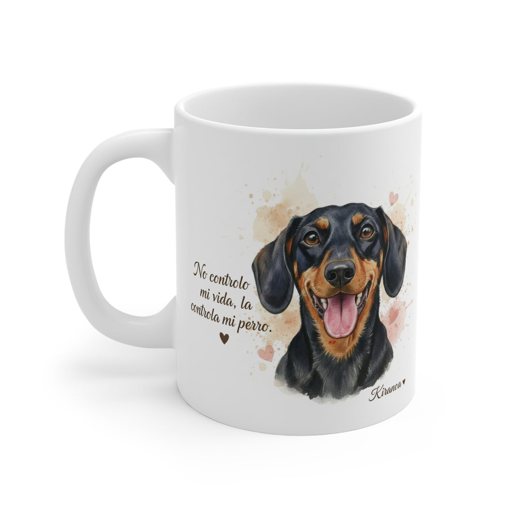 Taza cerámica Dachshund con diseño impreso en ambas caras – vista trasera