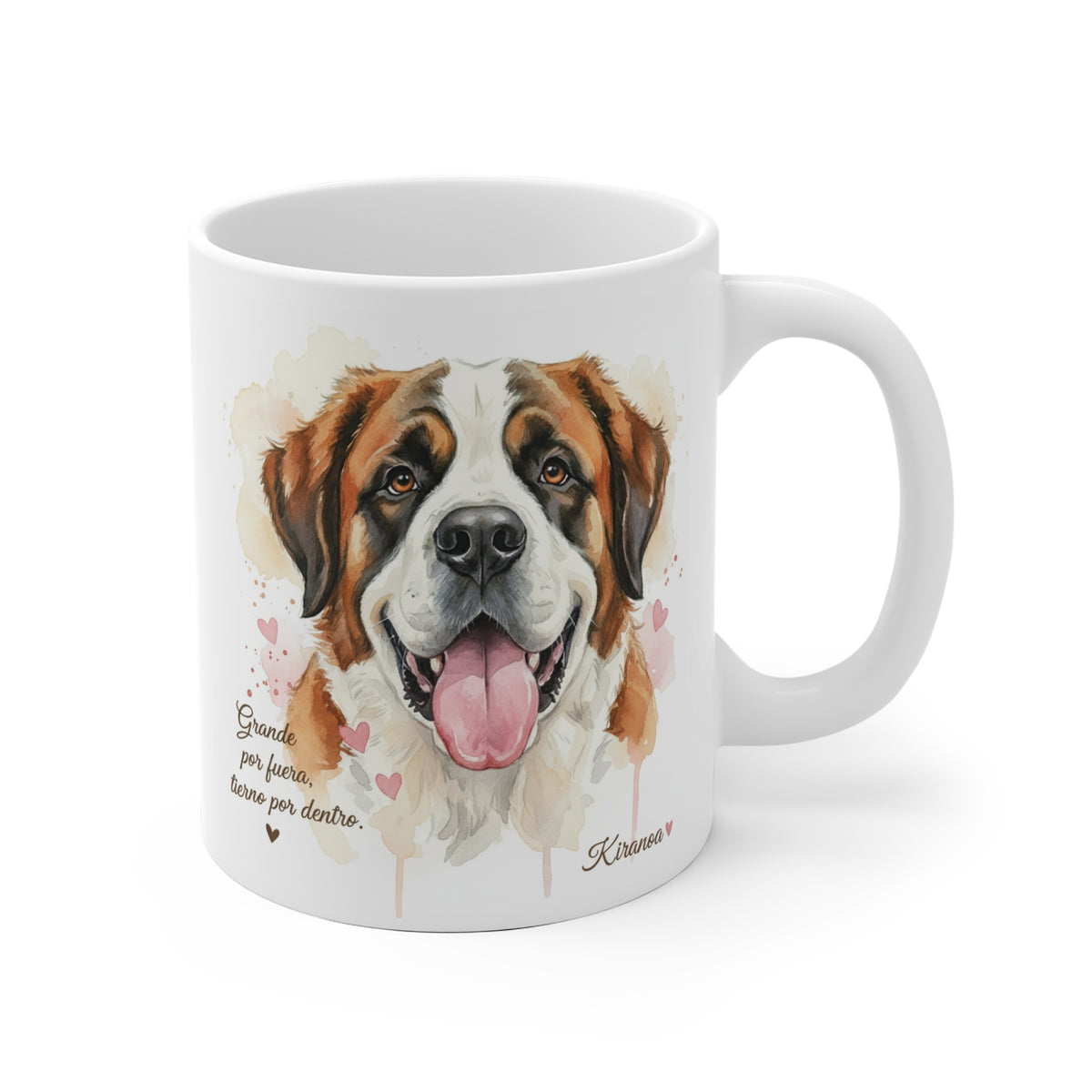 Taza cerámica San Bernardo con frase Grande por fuera tierno por dentro – vista frontal