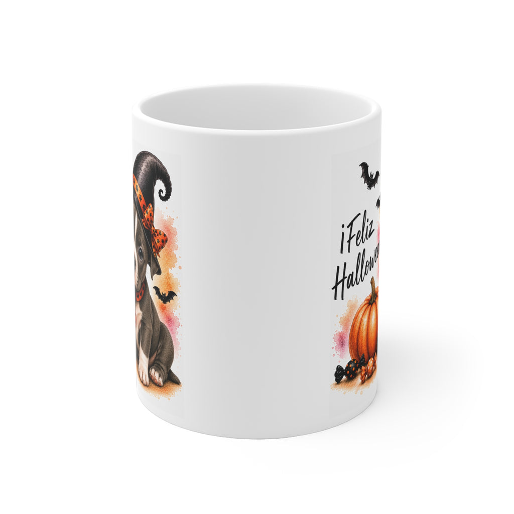 Taza cerámica American Staffordshire Terrier 325 ml edición Halloween vista lateral Kiranoa