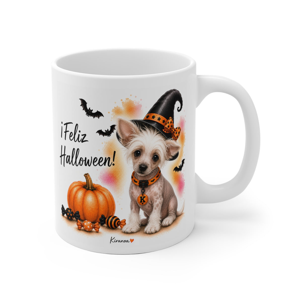 Taza cerámica Crestado Chino Halloween con ilustración terrorífica vista frontal Kiranoa