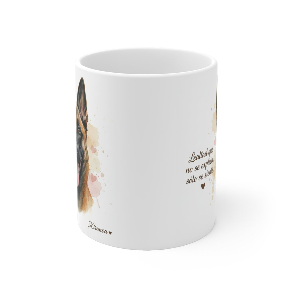ista lateral de la taza de cerámica 325 ml con ilustración de Pastor Belga Malinois – Kiranoa