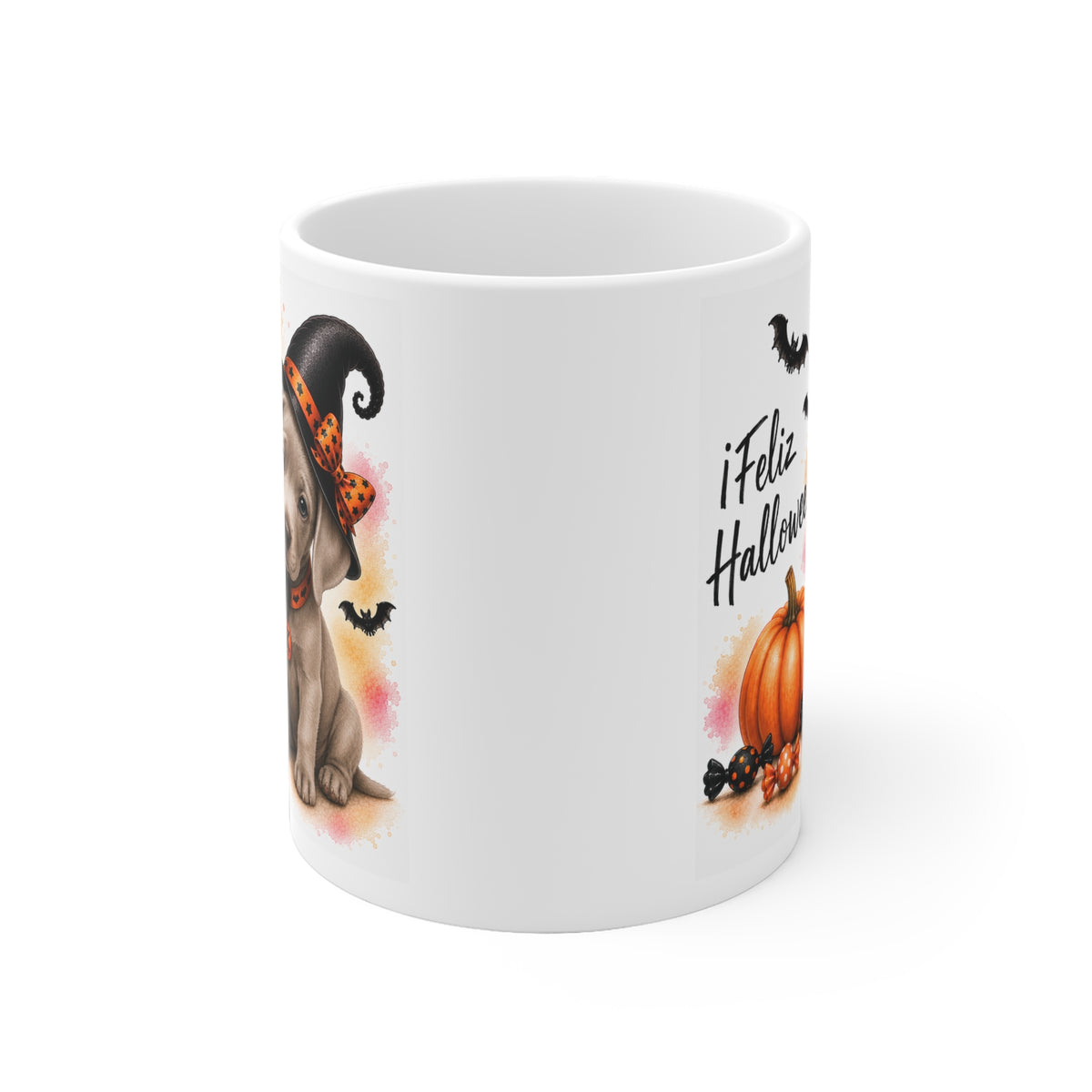 Taza cerámica Weimaraner 325 ml edición Halloween vista lateral Kiranoa