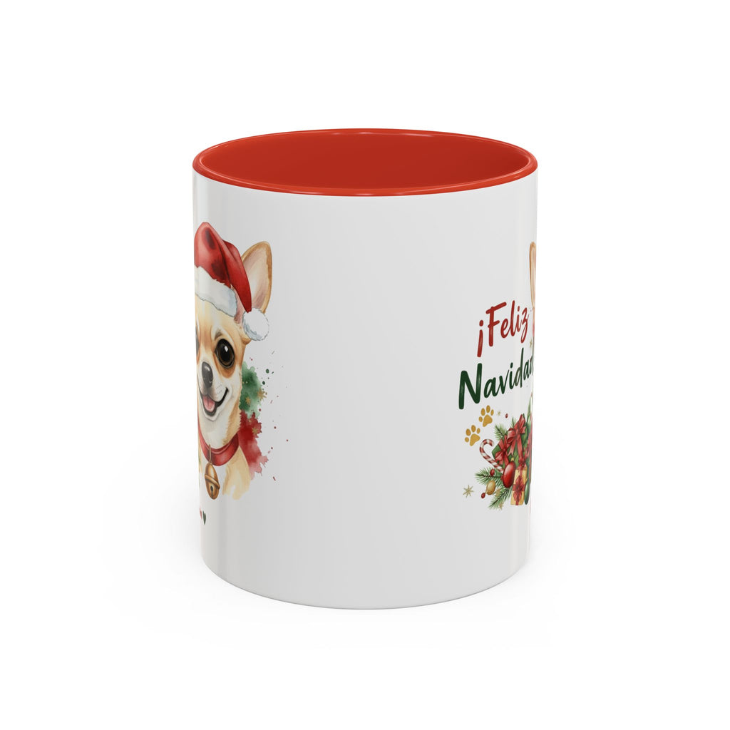 Taza Navideña Chihuahua con diseño navideño impreso vista lateral Kiranoa