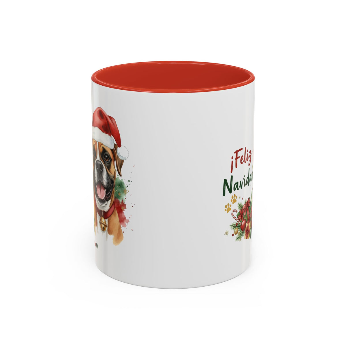 Taza Navideña Boxer con diseño navideño impreso vista lateral Kiranoa