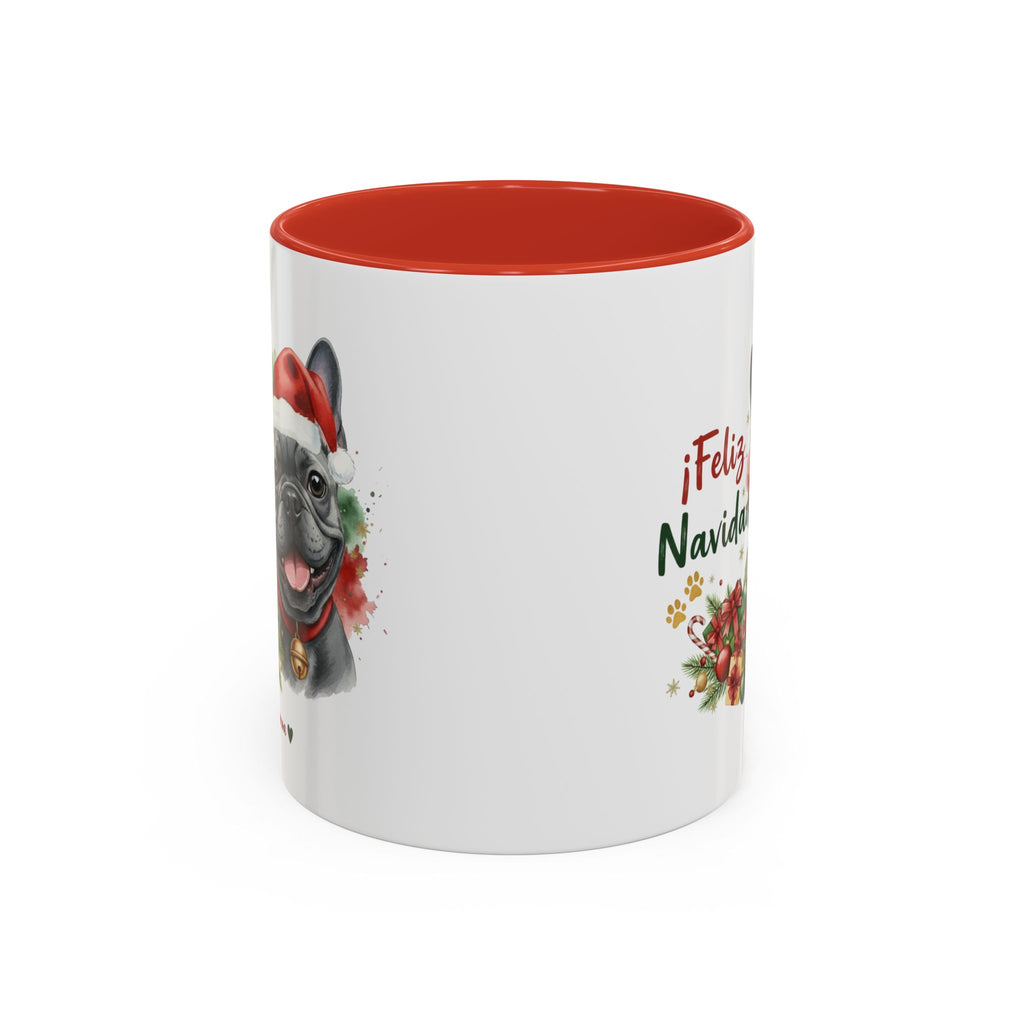 Taza Navideña Bulldog Francés Blue con diseño navideño impreso vista lateral Kiranoa