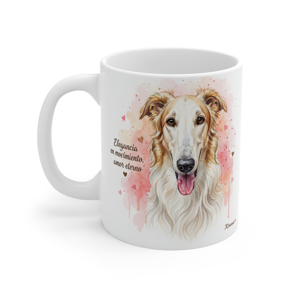 Taza cerámica Borzoi con diseño impreso en ambas caras – vista trasera