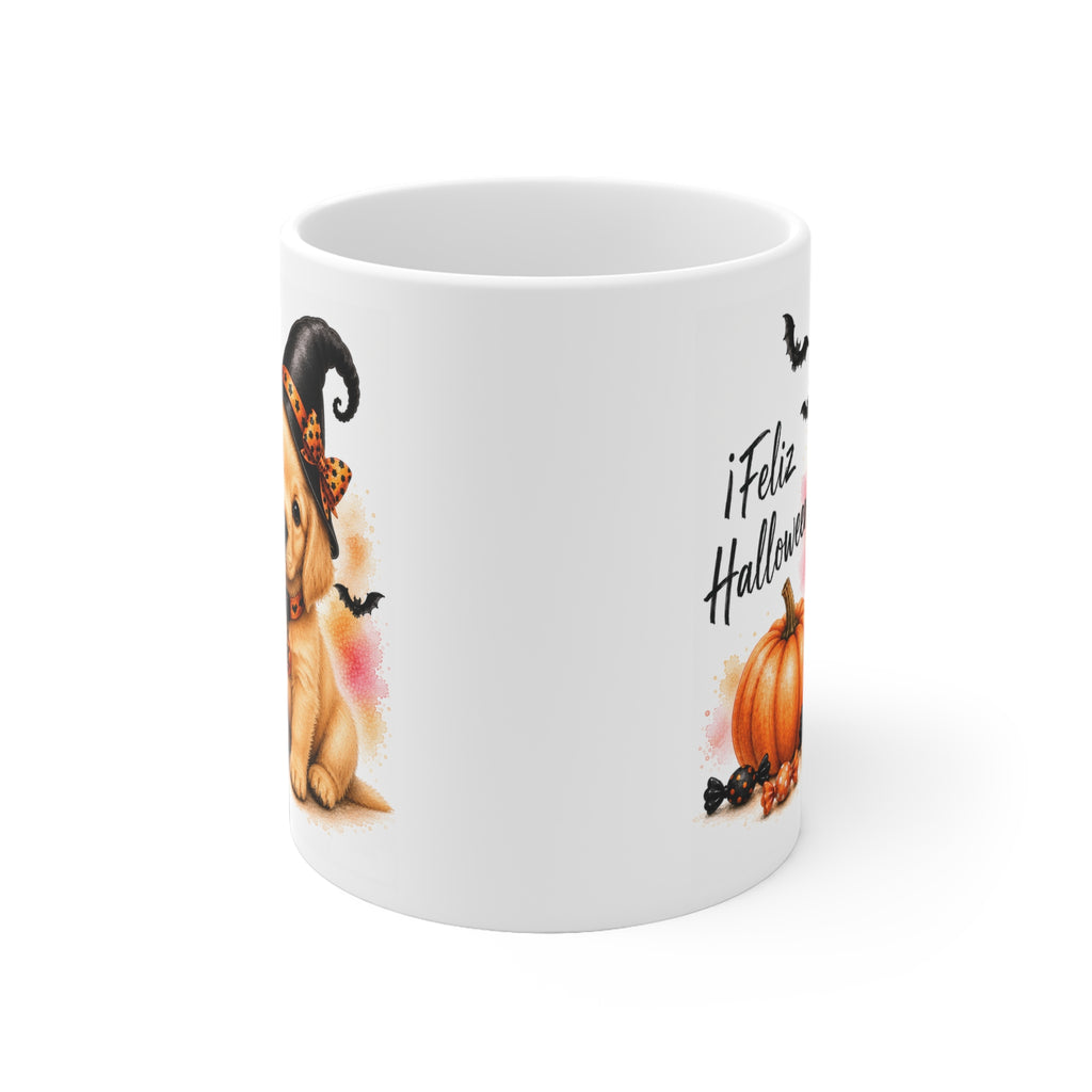 Taza cerámica Golden Retriever 325 ml edición Halloween vista lateral Kiranoa