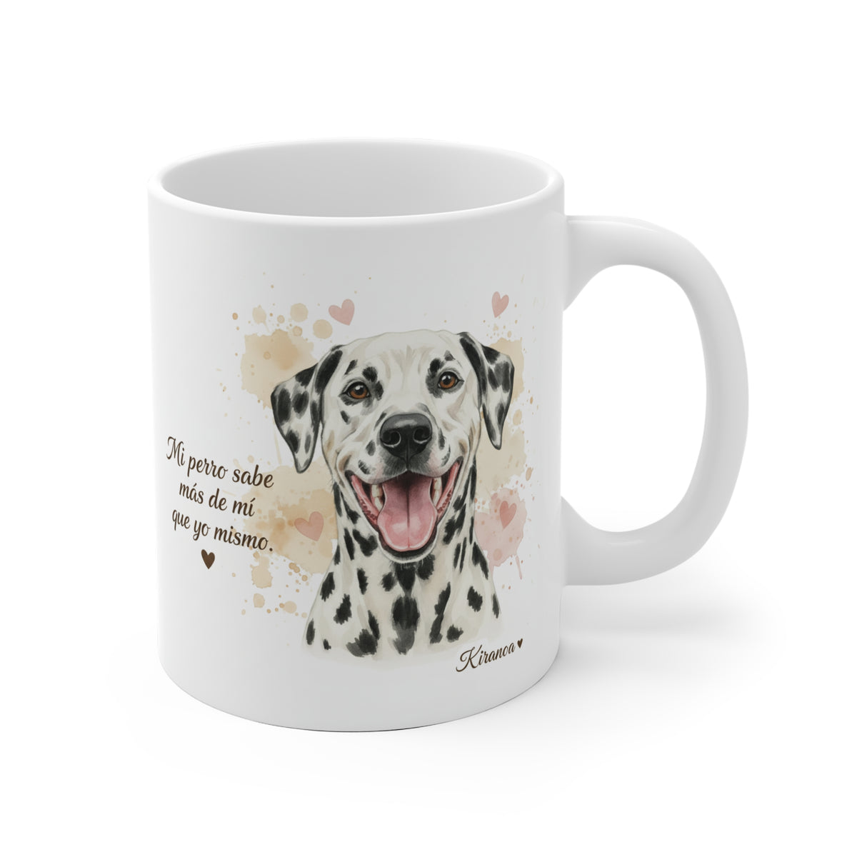 Taza cerámica Dálmata con frase Mi perro sabe más de mí que yo mismo – vista frontal