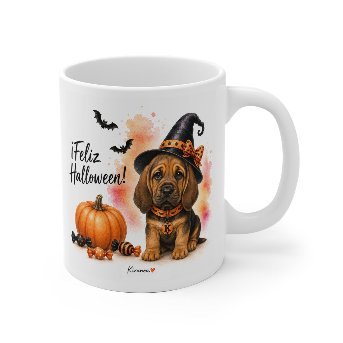 Taza cerámica Bloodhound Halloween con ilustración terrorífica vista frontal Kiranoa