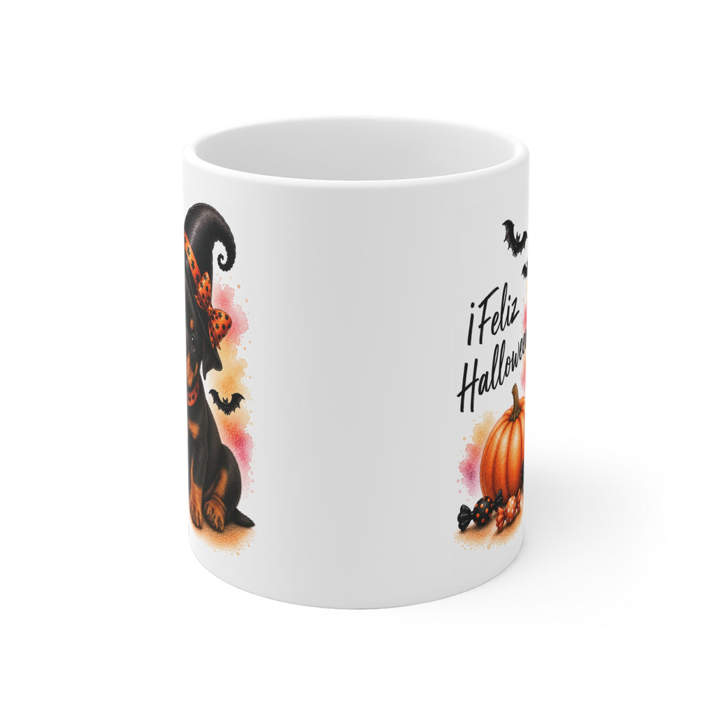 Taza cerámica Rottweiler 325 ml edición Halloween vista lateral Kiranoa