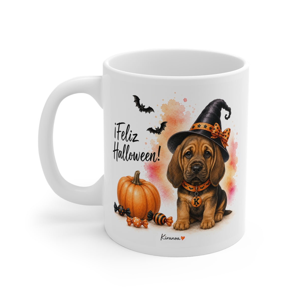 Taza cerámica Bloodhound Halloween con diseño impreso en ambas caras vista trasera Kiranoa