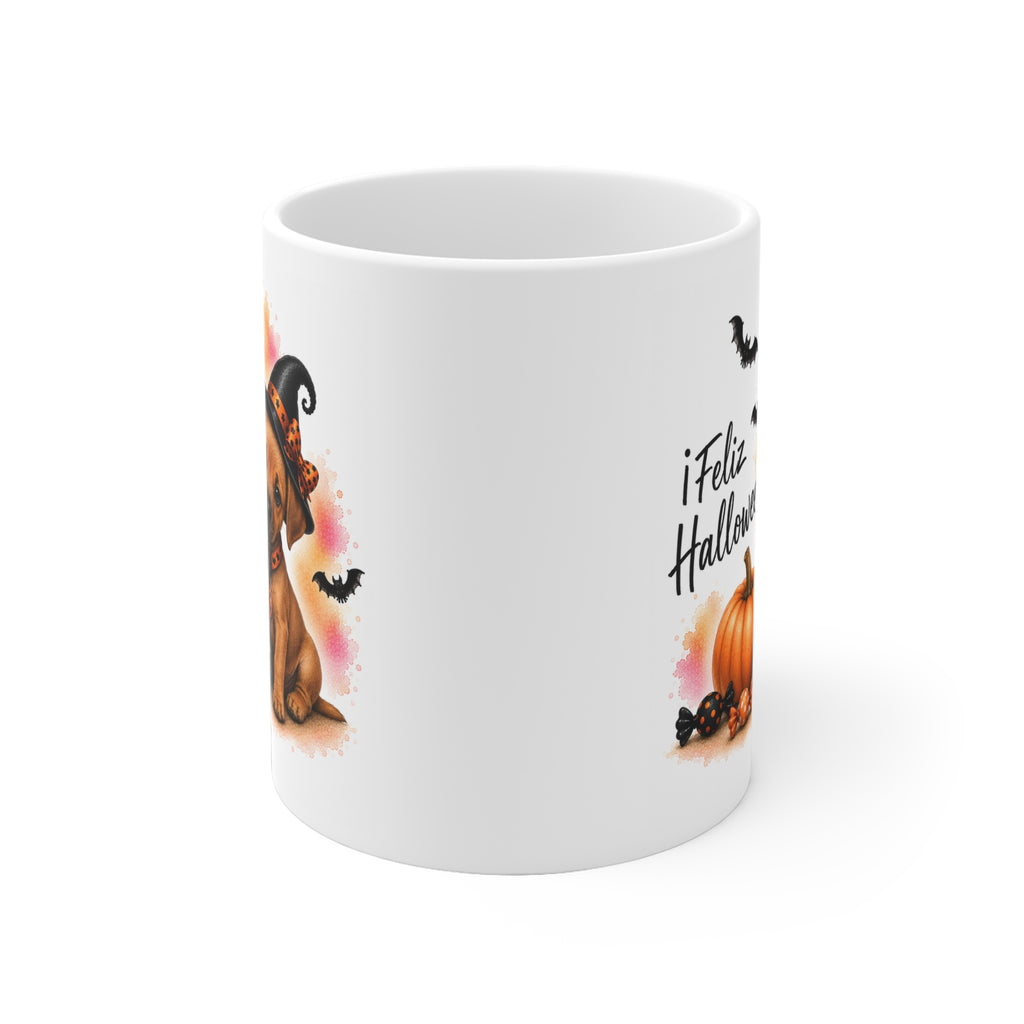 Taza cerámica Rhodesian Ridgeback 325 ml edición Halloween vista lateral Kiranoa