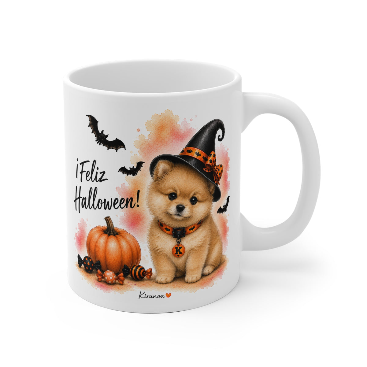 Taza cerámica Pomerania Halloween con ilustración terrorífica – vista frontal