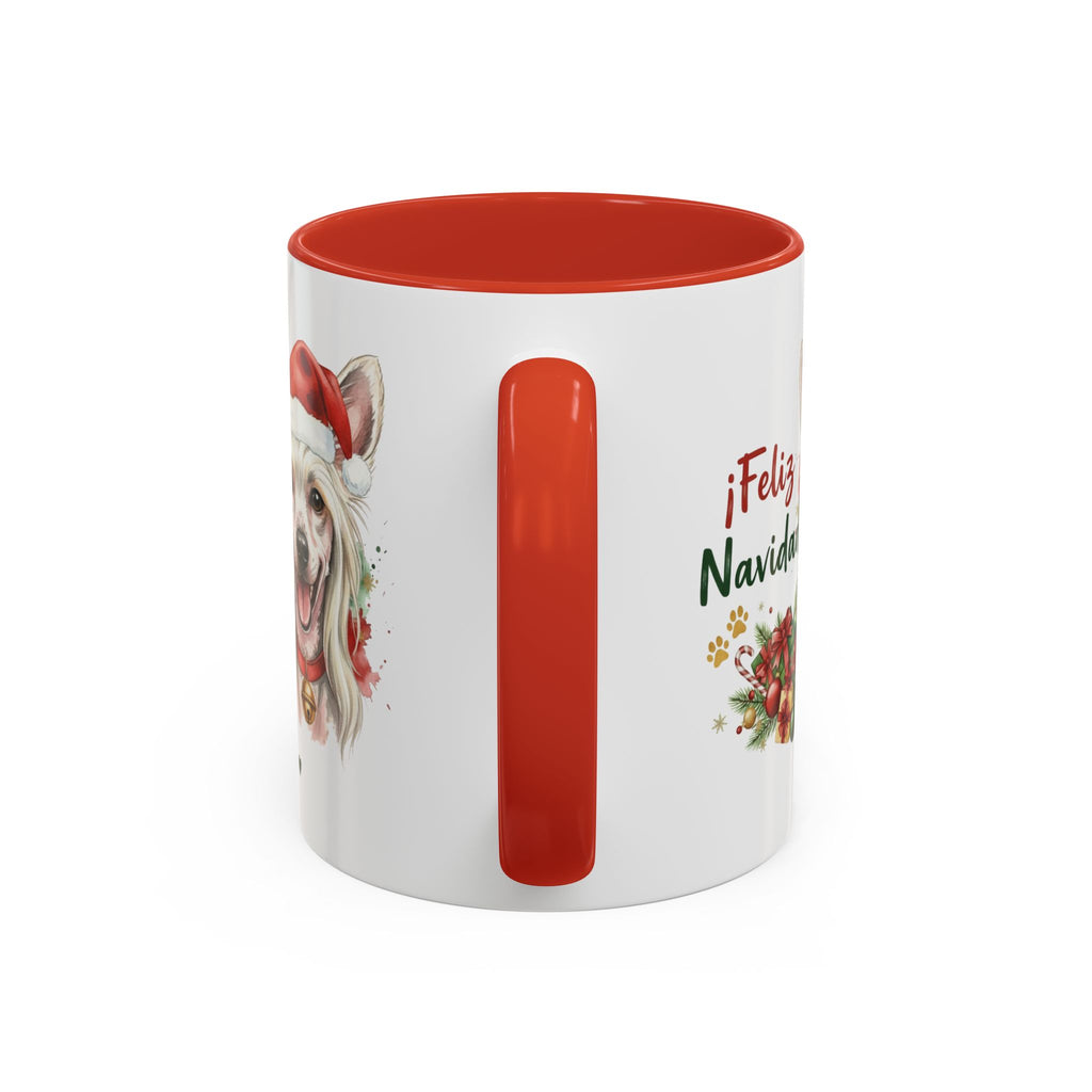 Taza Navideña Crestado Chino de 325 ml con interior y asa en rojo navideño vista lateral Kiranoa 
