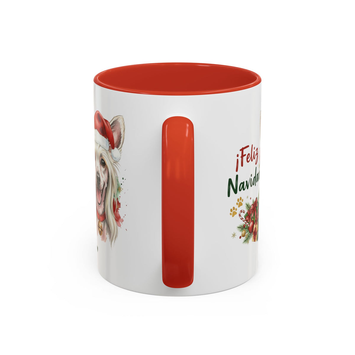 Taza Navideña Crestado Chino de 325 ml con interior y asa en rojo navideño vista lateral Kiranoa 