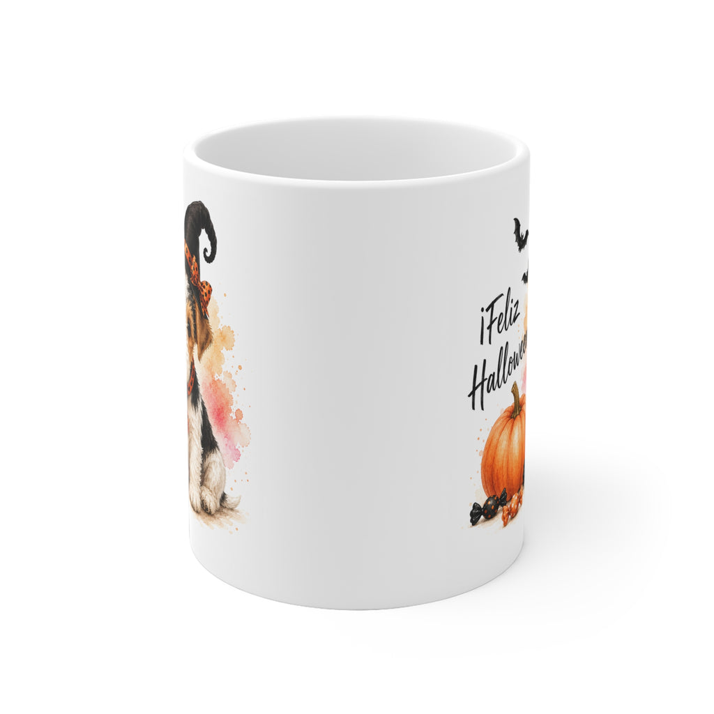 Taza cerámica Fox Terrier 325 ml edición Halloween vista lateral Kiranoa