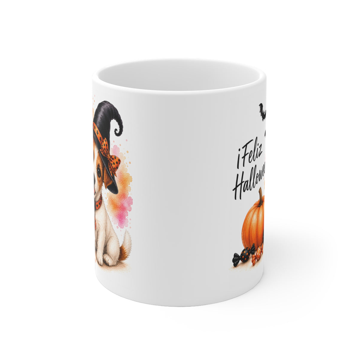 Taza cerámica Jack Russell Terrier 325 ml edición Halloween vista lateral Kiranoa