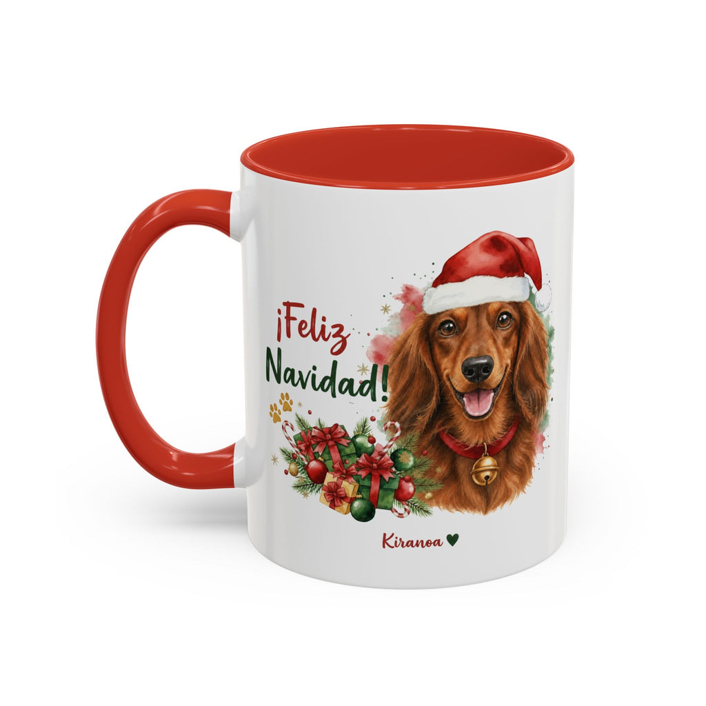 Taza Navideña Perro Salchicha Pelo Largo | ¡Feliz Navidad!