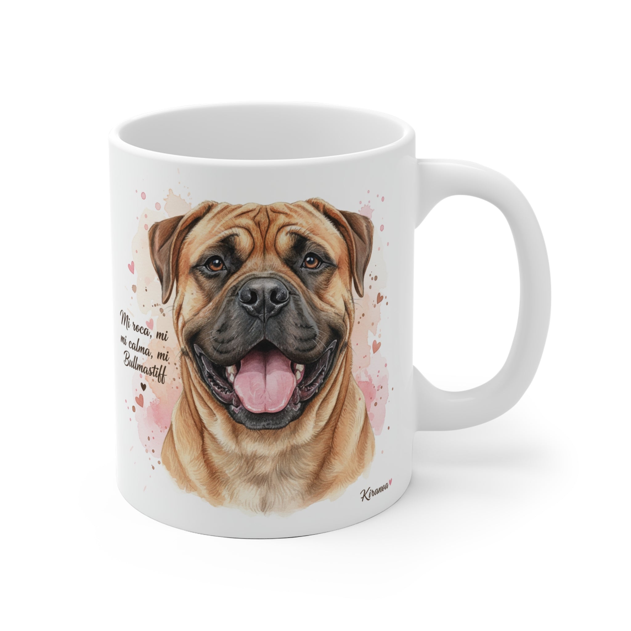 Taza cerámica Bullmastiff con frase Mi roca mi calma mi Bullmastiff – vista frontal