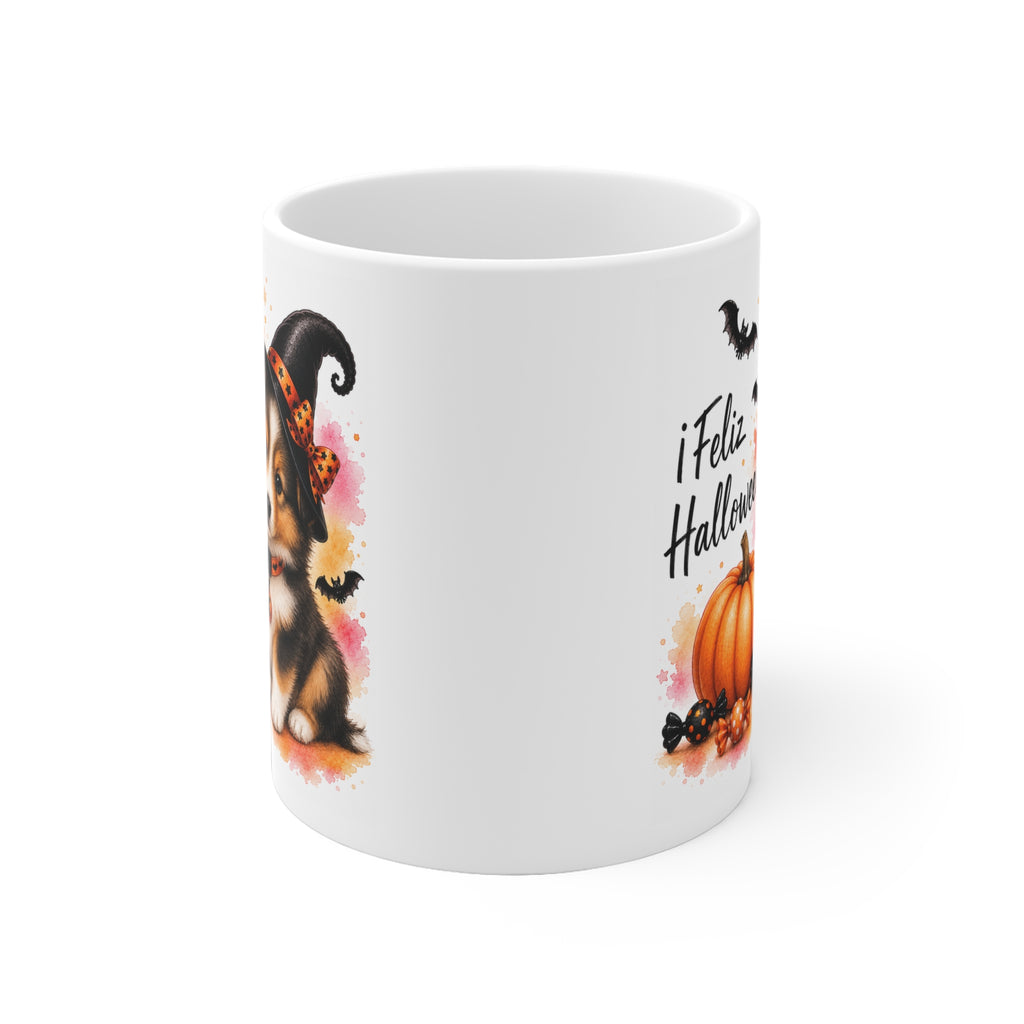 Taza cerámica Shetland Sheepdog 325 ml edición Halloween vista lateral Kiranoa