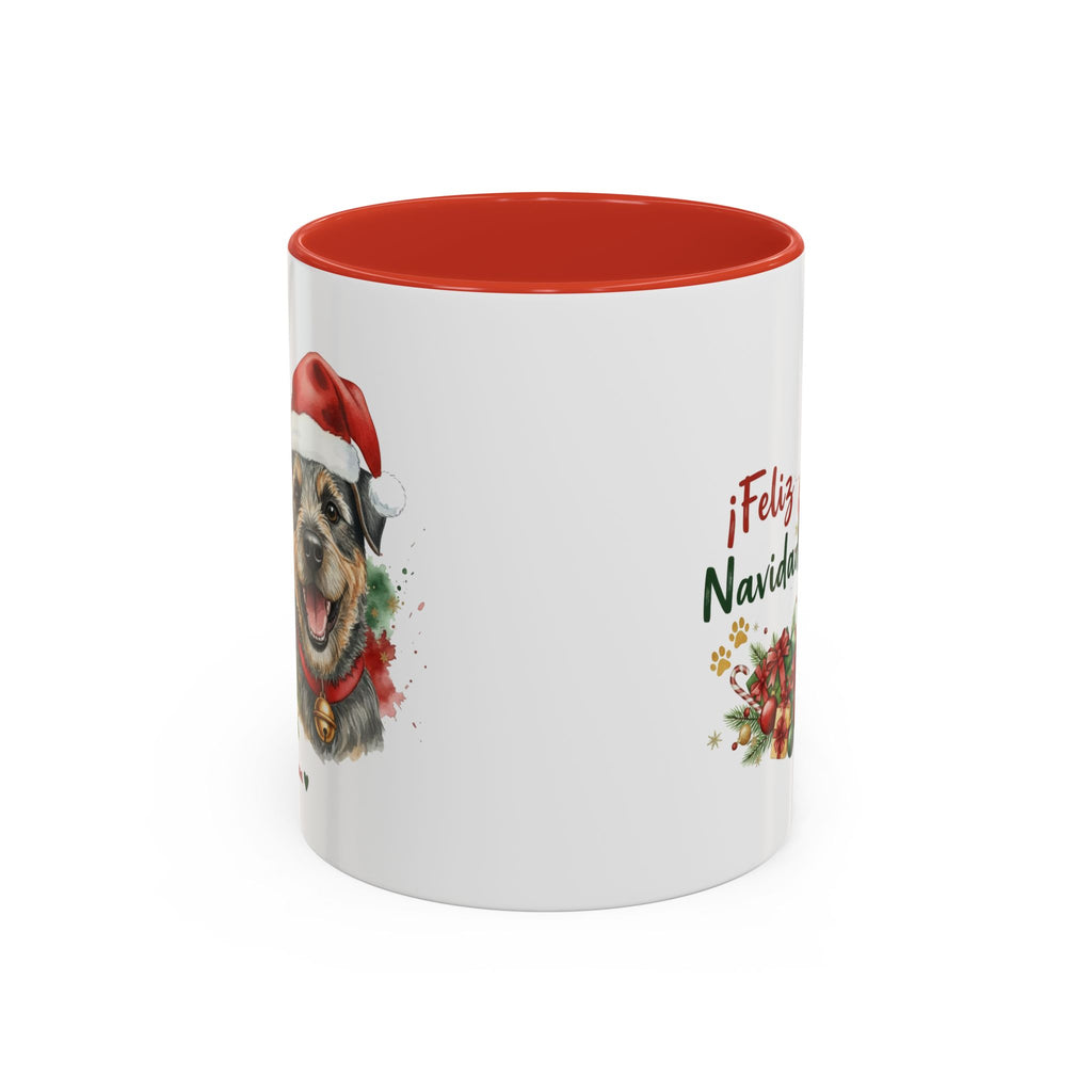 Taza Navideña Border Terrier con diseño navideño impreso vista lateral Kiranoa