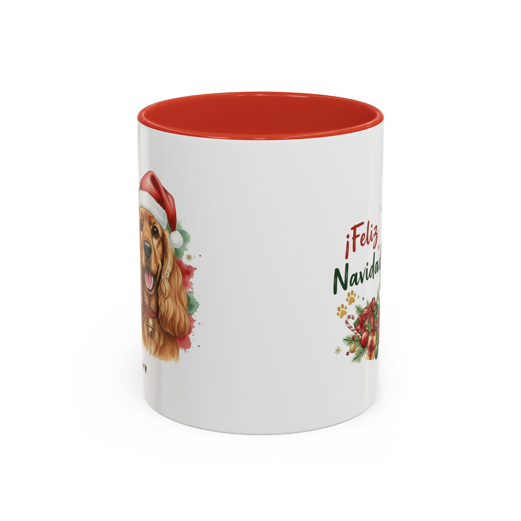 Taza Navideña Cocker Spaniel Inglés Dorado con diseño navideño impreso vista lateral Kiranoa