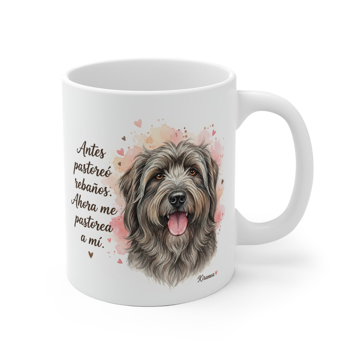 Taza cerámica Pastor Catalán con frase "Antes pastoreó rebaños ahora me pastorea a mí" – vista frontal