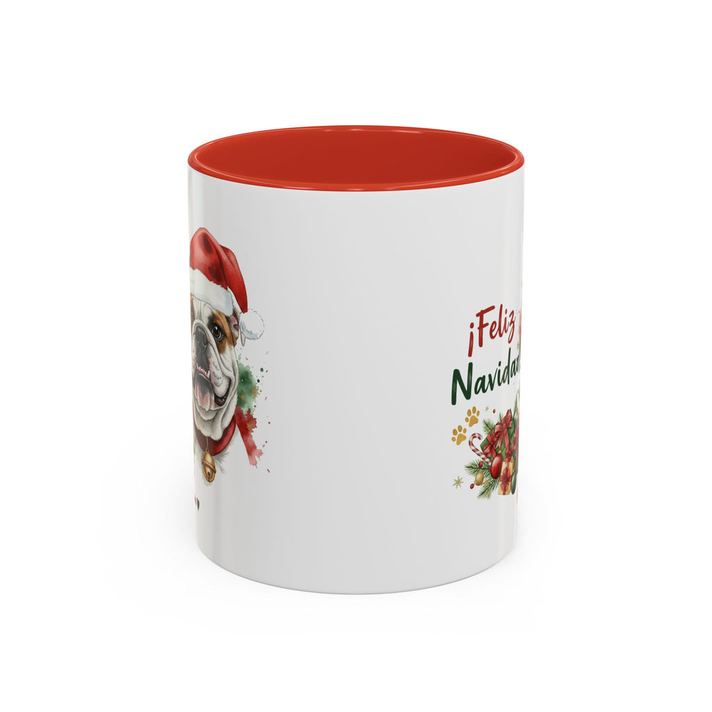 Taza Navideña Bulldog Inglés con diseño navideño impreso vista lateral Kiranoa