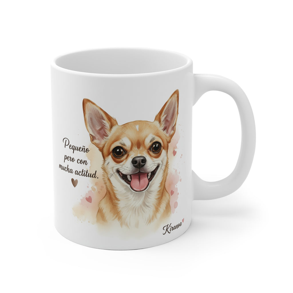 Taza Chihuahua con la frase Pequeño pero con mucha actitud — ilustración acuarela — Kiranoa