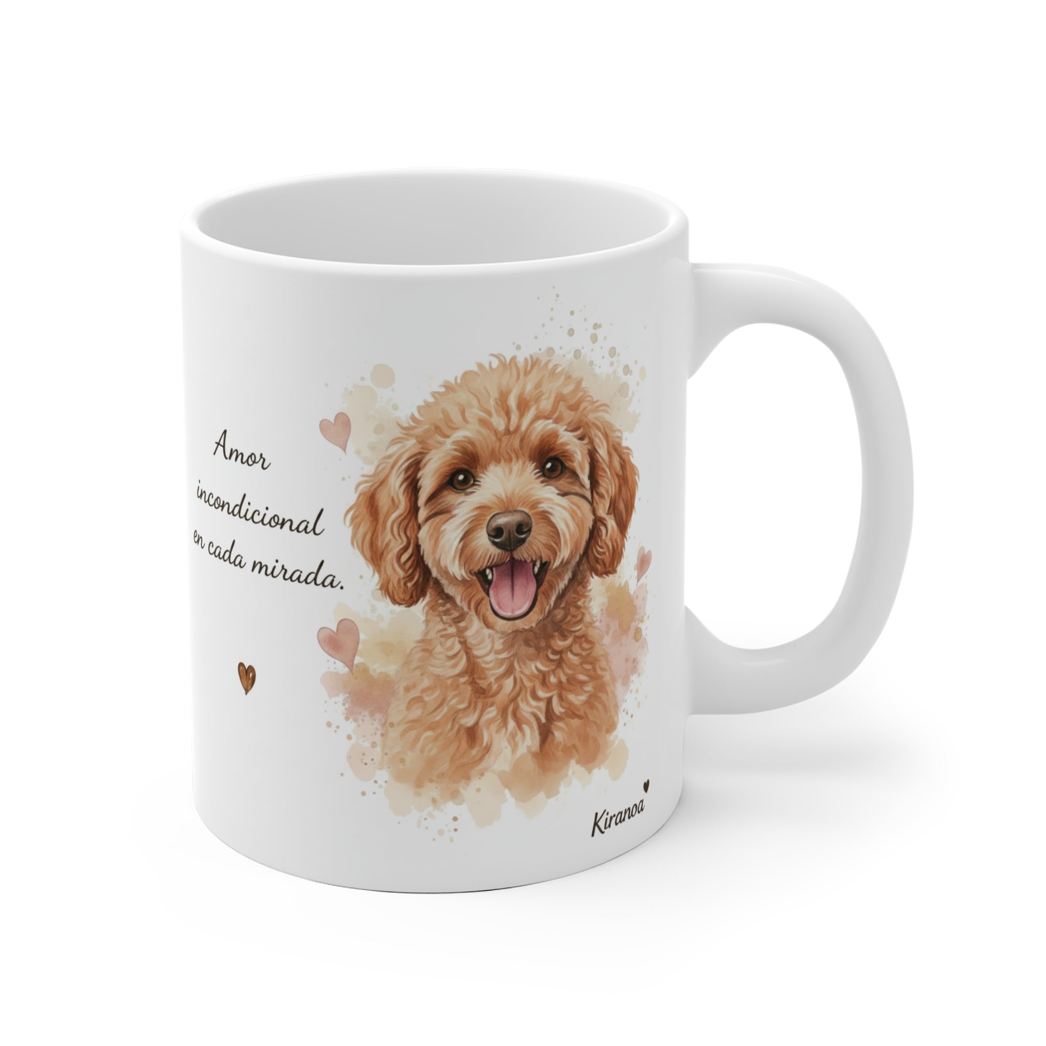 Taza cerámica Caniche con frase Amor incondicional en cada mirada – vista frontal