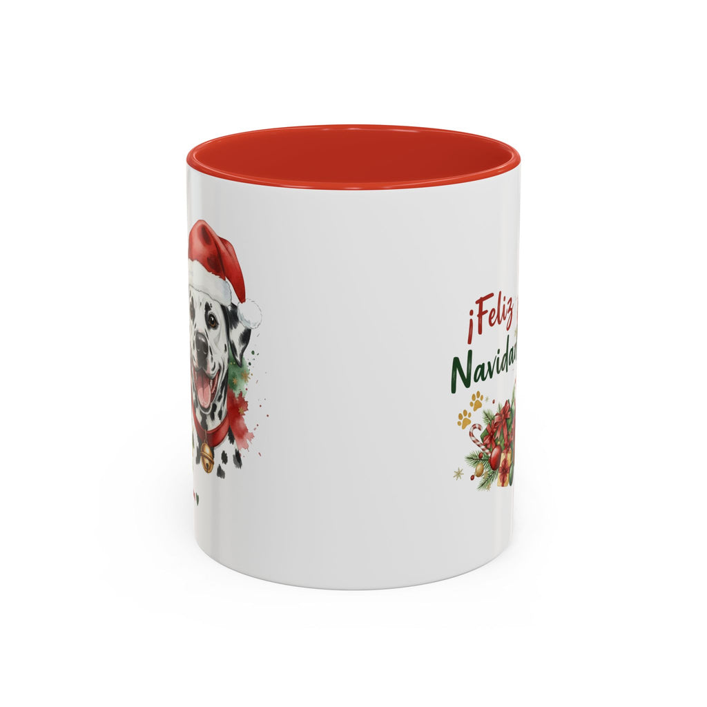 Taza Navideña Dálmata con diseño navideño impreso vista lateral Kiranoa
