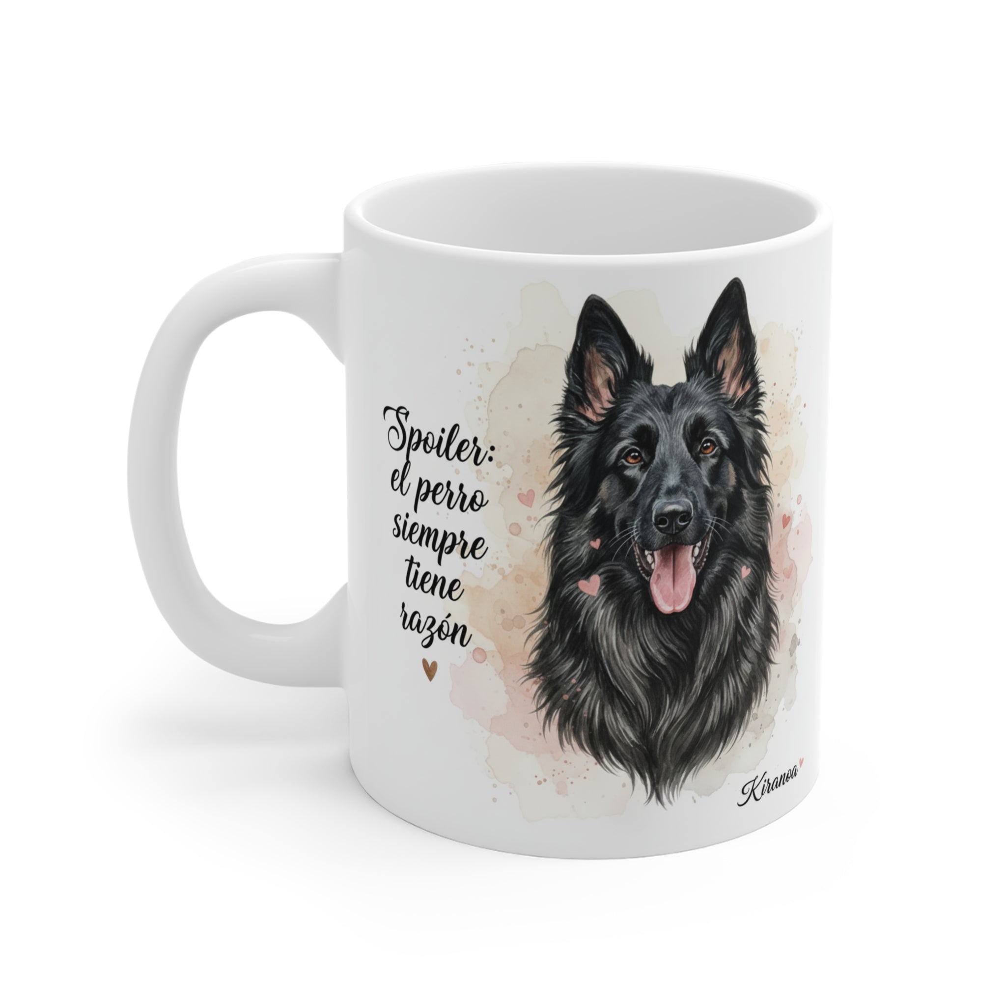 Reverso de la taza Pastor Belga Groenendael con diseño impreso en ambas caras – Kiranoa