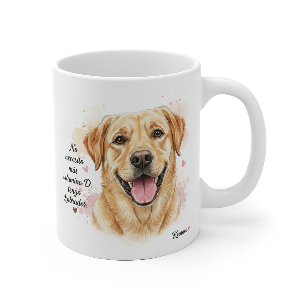 Taza cerámica Labrador con frase No necesito más vitamina D tengo Labrador – vista frontal
