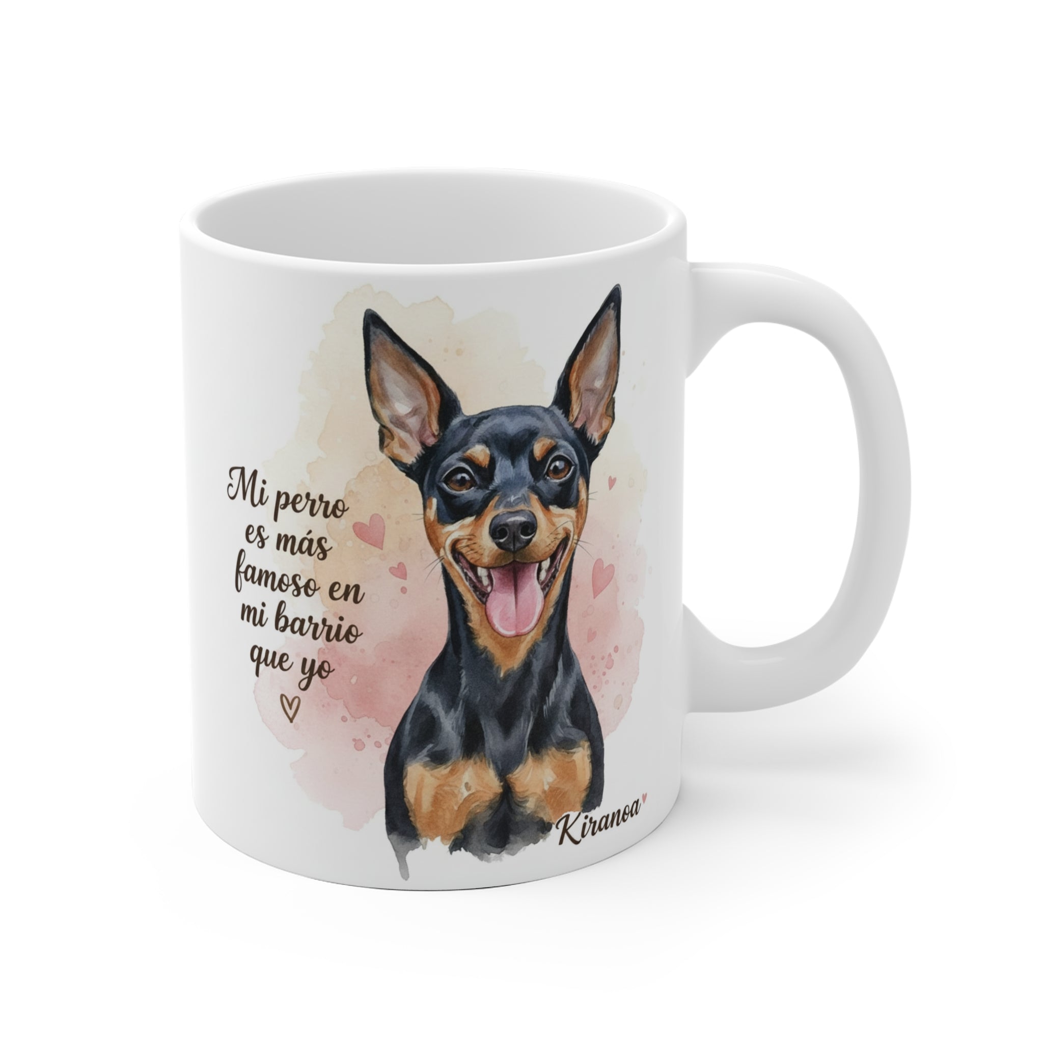 Taza cerámica Pinscher Miniatura con frase – vista frontal