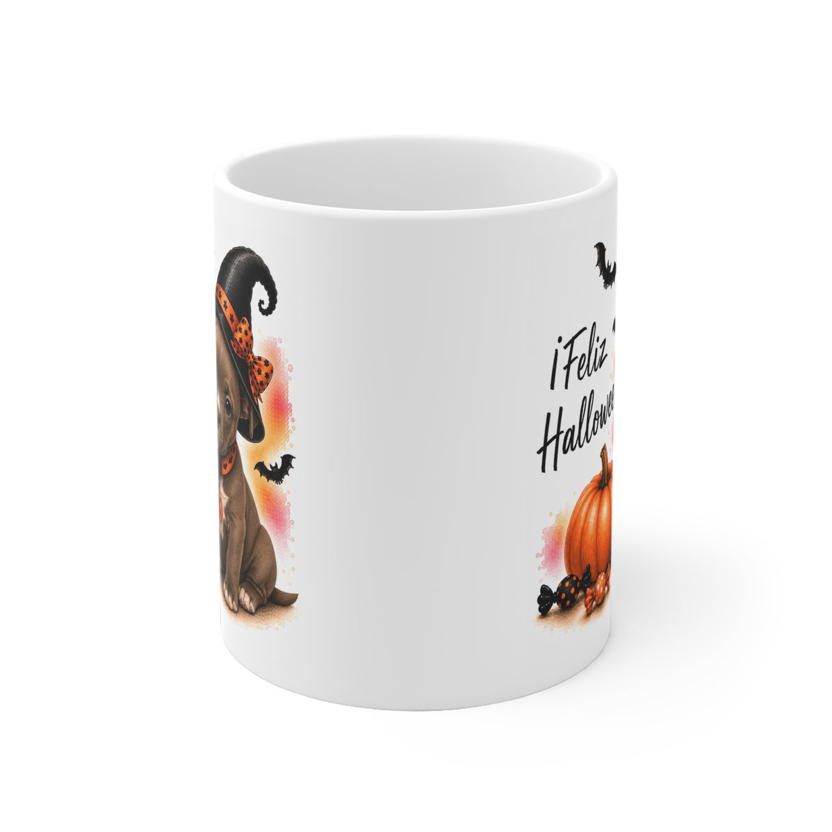 Taza cerámica Pit Bull Terrier 325 ml edición Halloween vista lateral Kiranoa