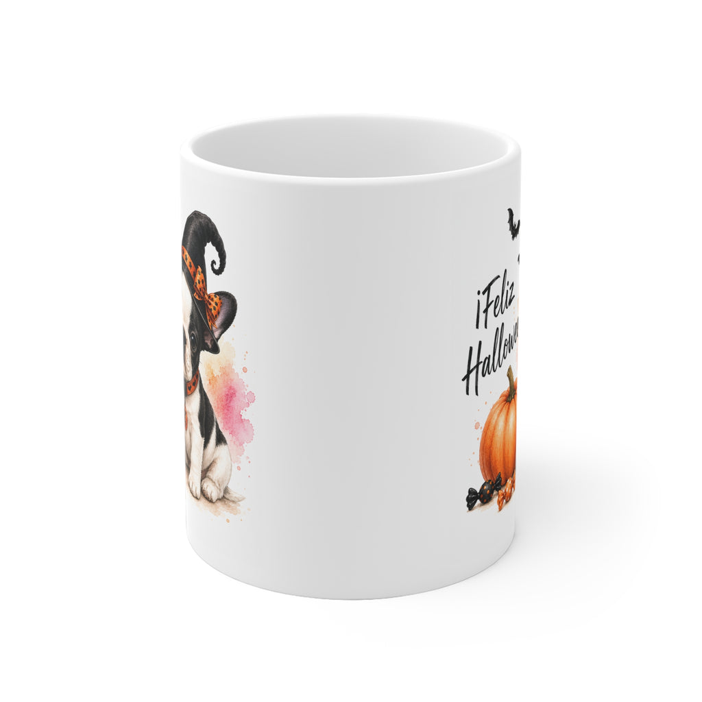 Taza cerámica Bulldog Francés 325 ml edición Halloween vista lateral Kiranoa