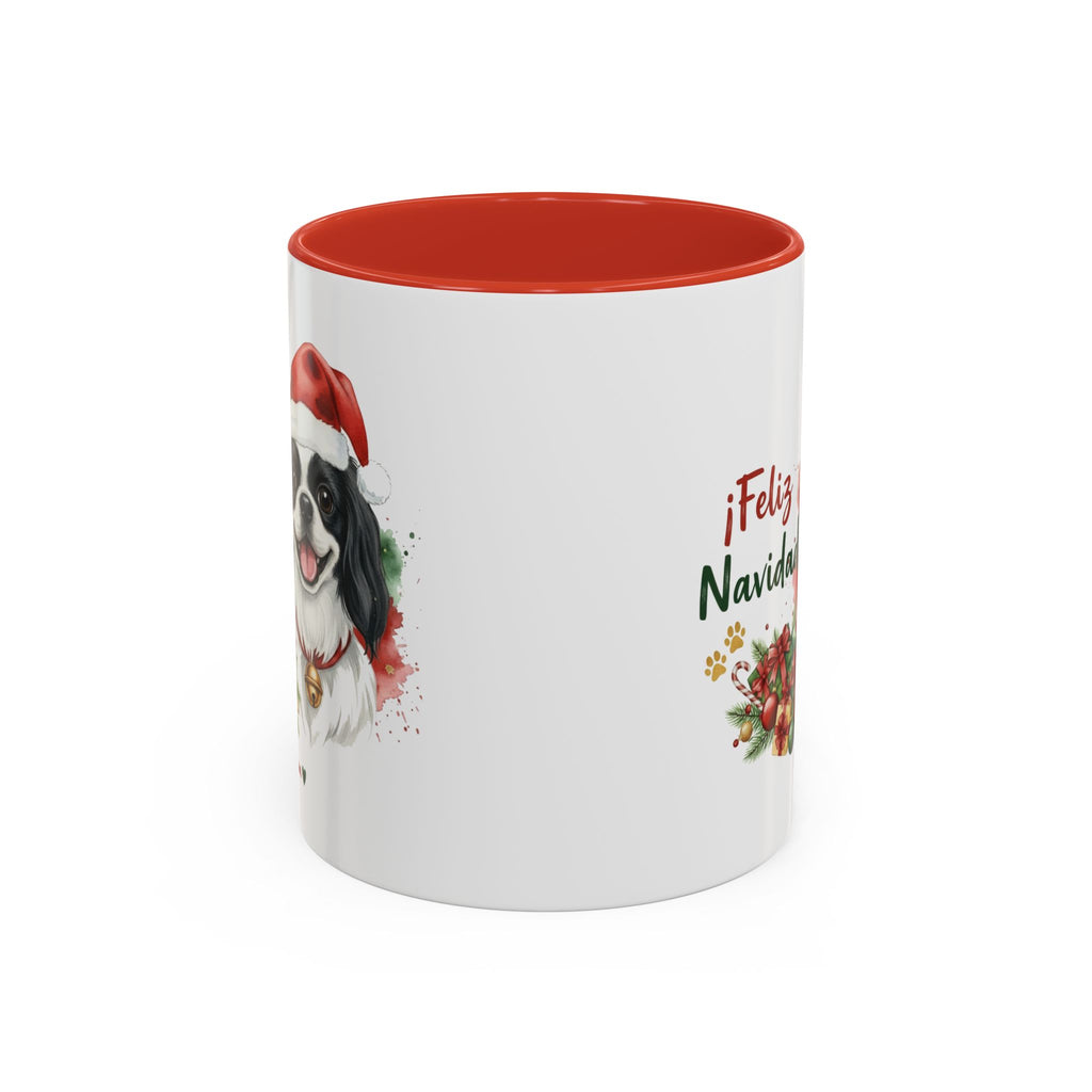 Taza Navideña Chin Japonés con diseño navideño impreso vista lateral Kiranoa