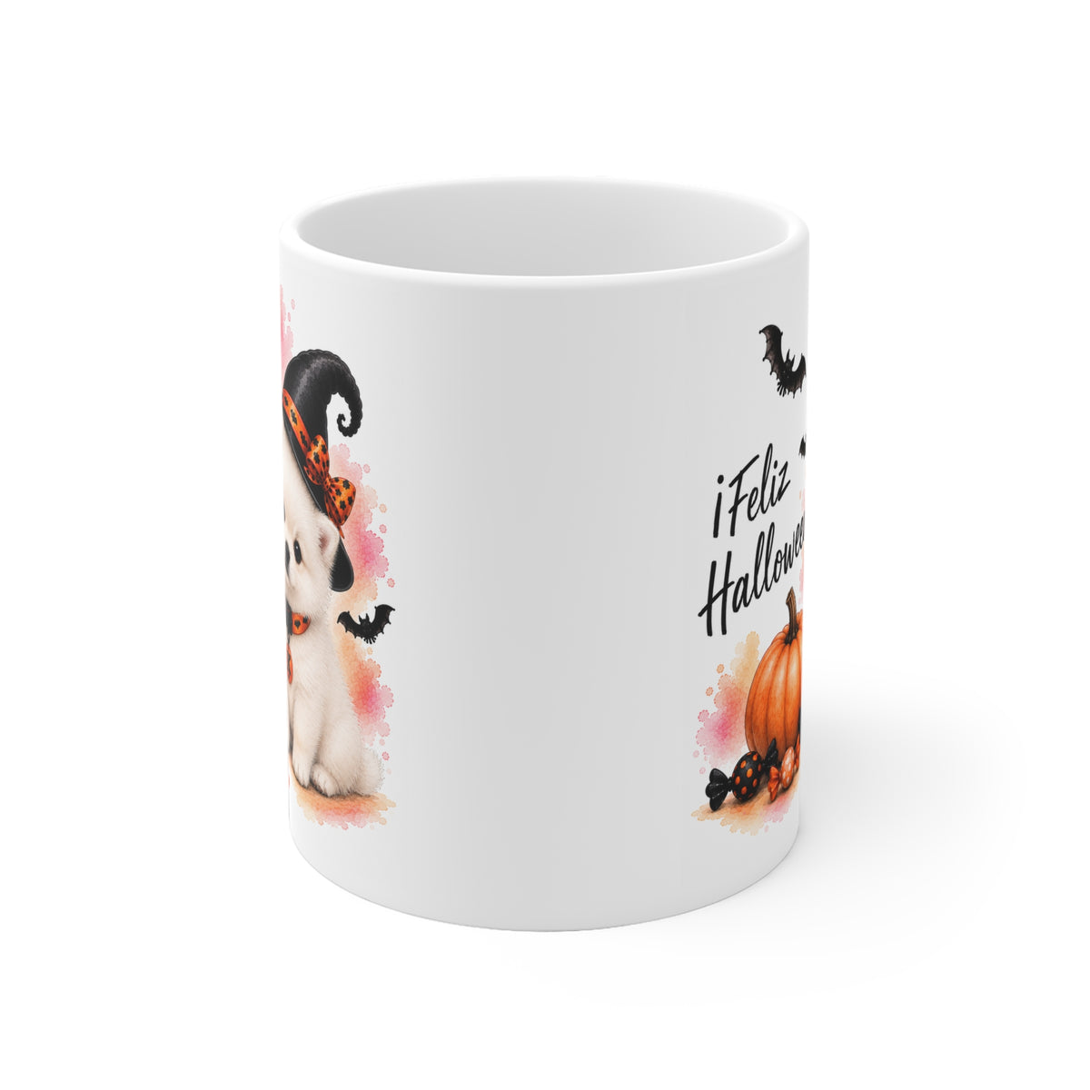 Taza cerámica Pomerania Blanco 325 ml edición Halloween – vista lateral
