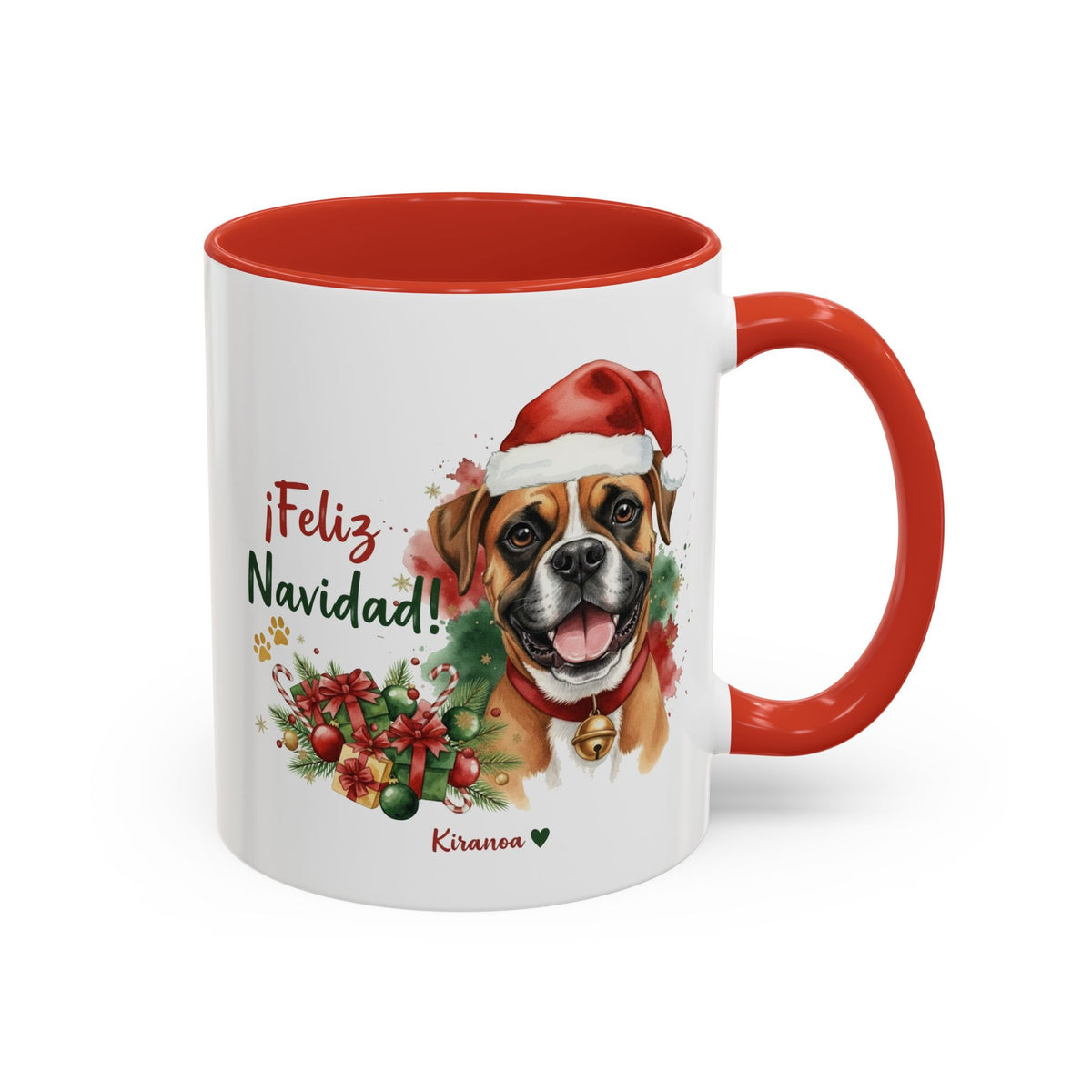 Taza Navideña Boxer con frase ¡Feliz Navidad! vista frontal Kiranoa
