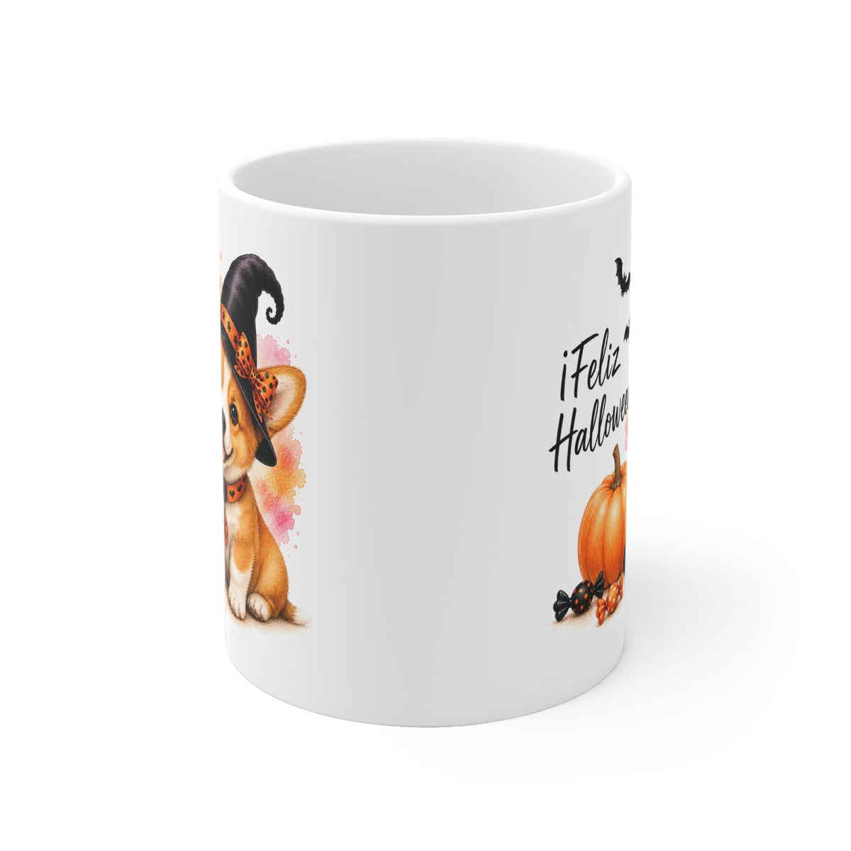 Taza cerámica Corgi Pembroke 325 ml edición Halloween vista lateral Kiranoa