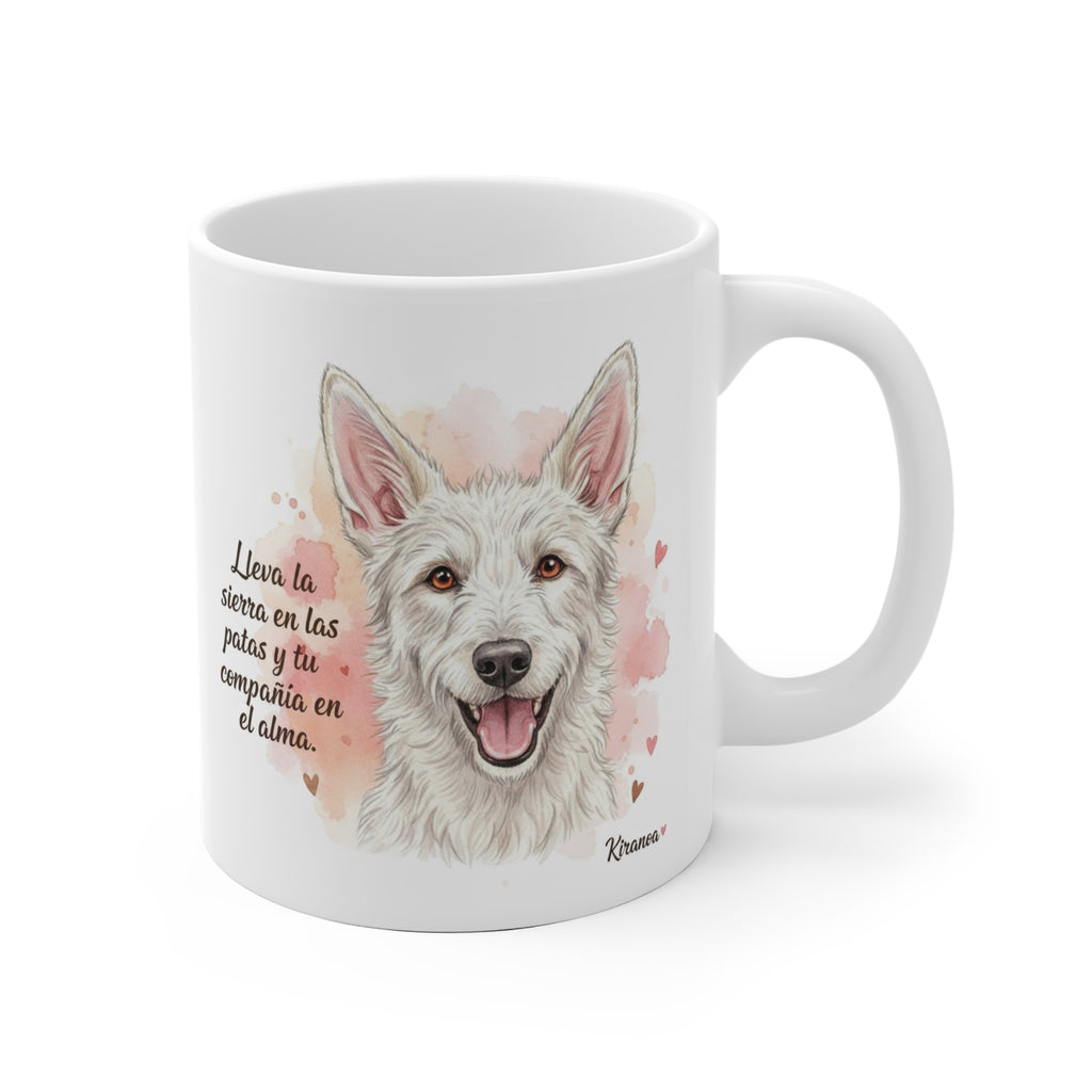 Taza cerámica Podenco Campanero con frase Lleva la sierra en las patas y tu compañía en el alma – vista frontal