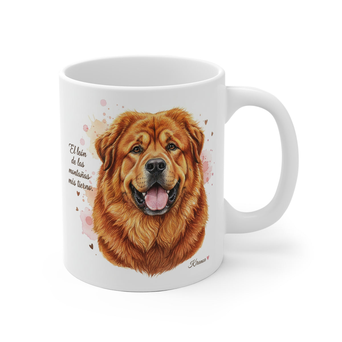 Taza cerámica Mastín del Tíbet con frase El león de las montañas más tierno – vista frontal
