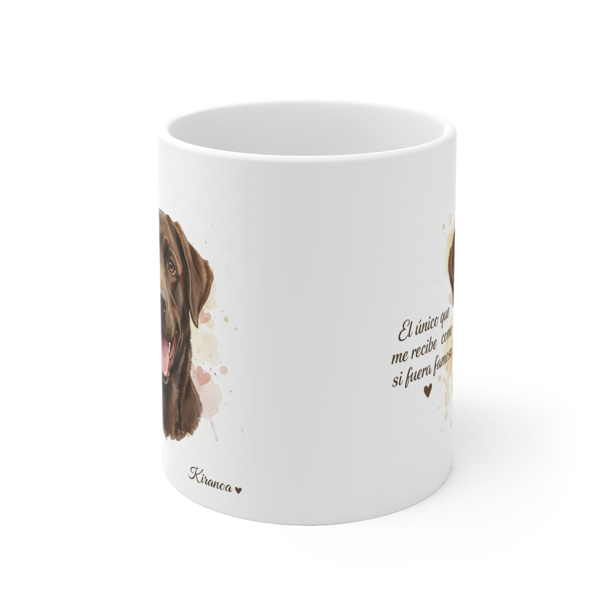 Taza Labrador Chocolate vista lateral — cerámica 325 ml — Kiranoa