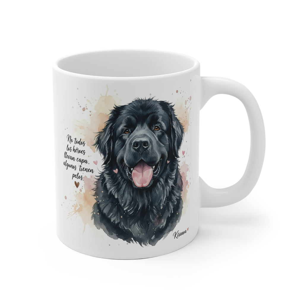 Taza cerámica Terranova con frase No todos los héroes llevan capa algunos tienen pelos – vista frontal
