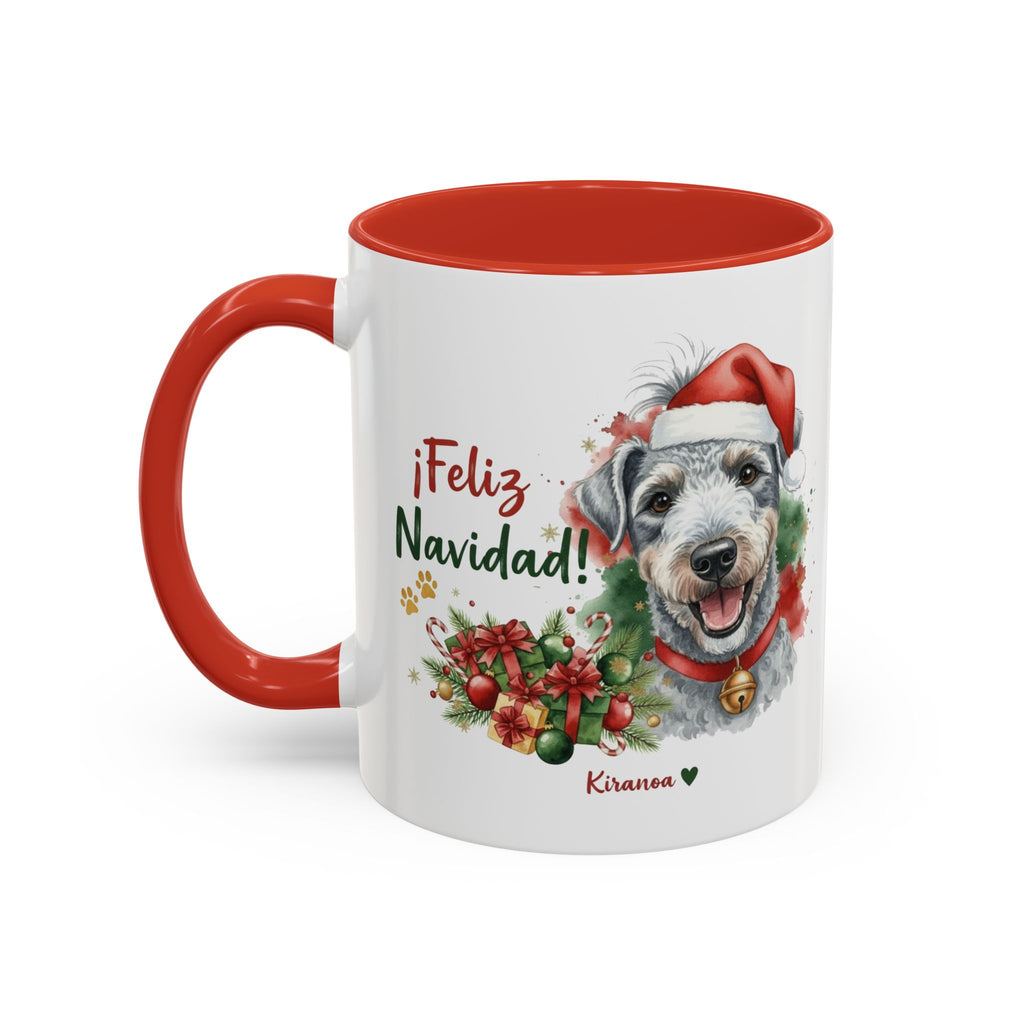 Taza Navideña Bedlington Terrier con interior y asa roja vista trasera Kiranoa