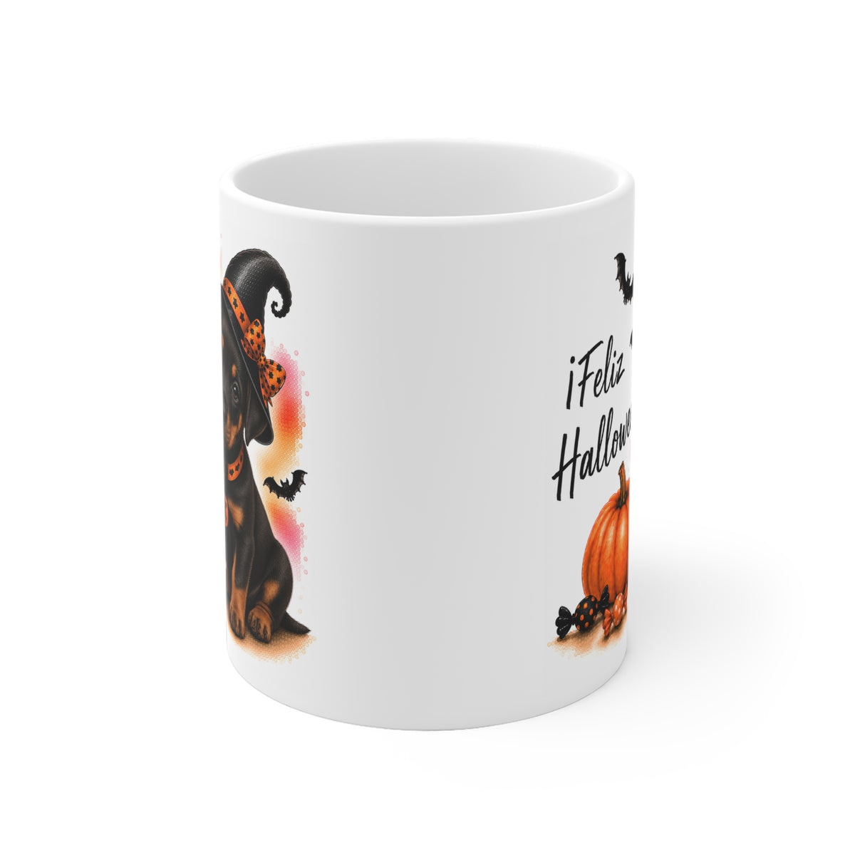 Taza cerámica Doberman 325 ml edición Halloween vista lateral Kiranoa