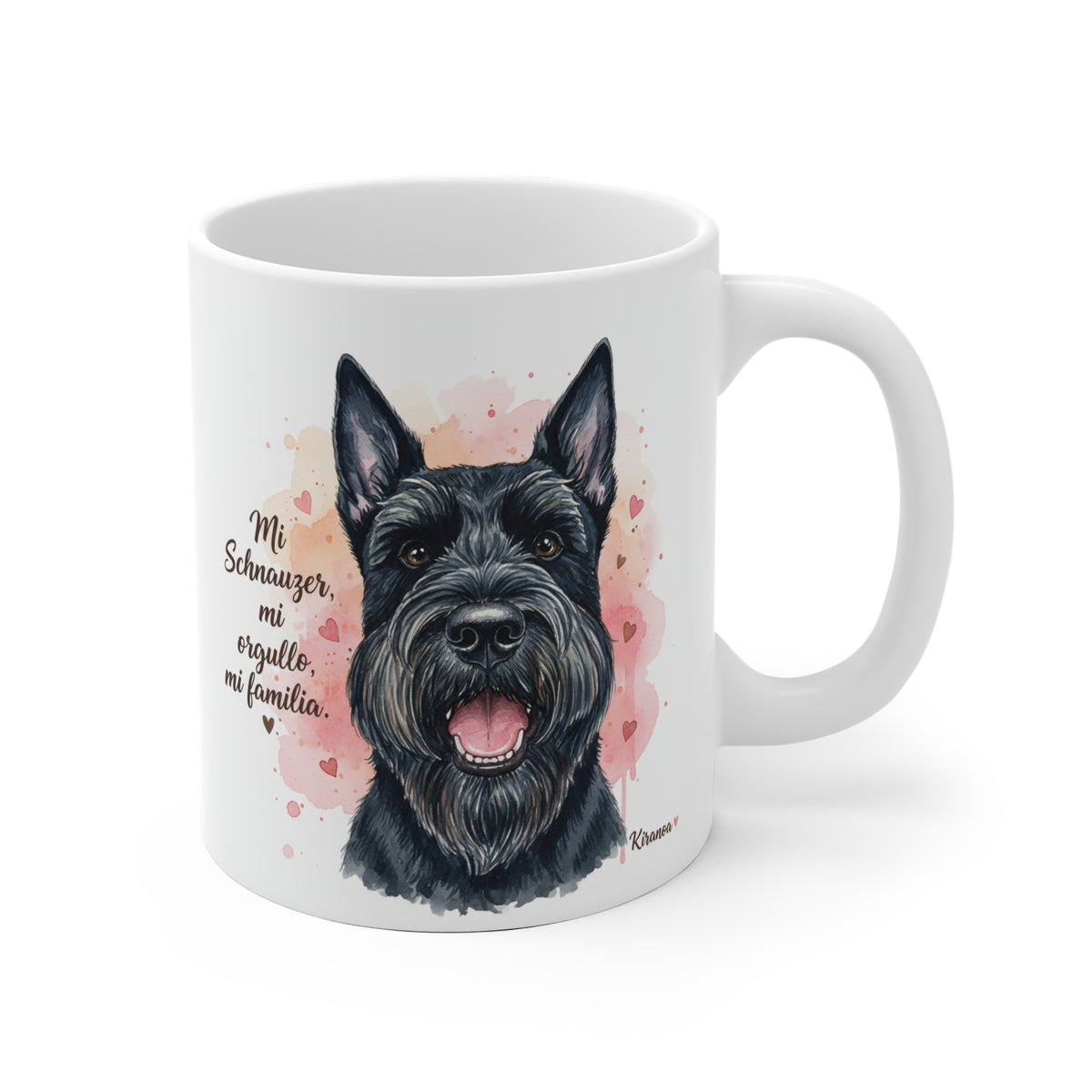 Taza cerámica Schnauzer Gigante con frase "Mi Schnauzer mi orgullo mi familia" – vista frontal